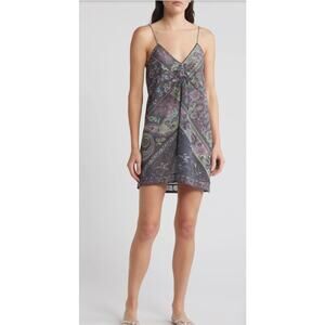 Free People Hayes Mini Slipdress in Gray paisley. Size Large NWOT
